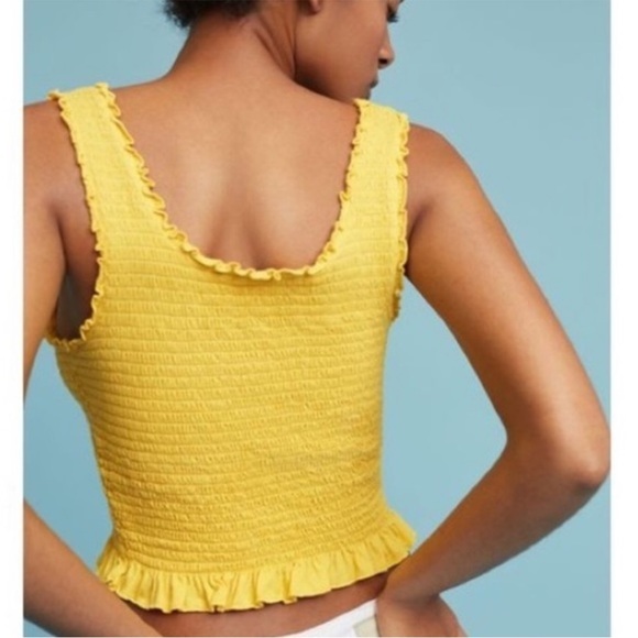Anthropologie Floreat Ruffled Smocked Cropped Tank Top in Yellow - Picture 2 of 4